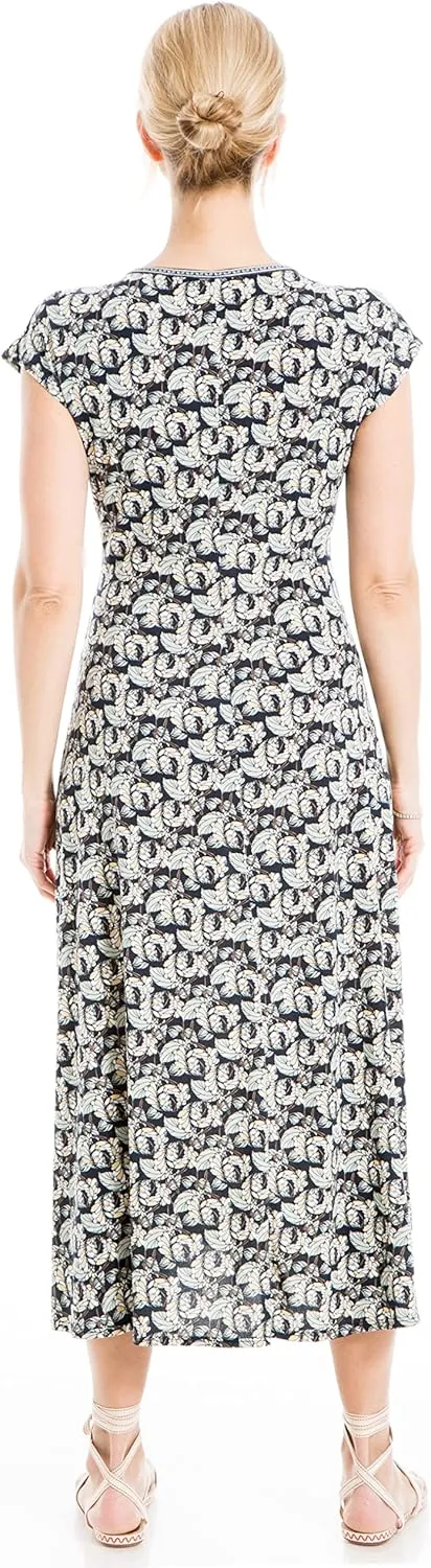 Max Studio Women's Short Sleeve Side Tie Ruched Midi Dress