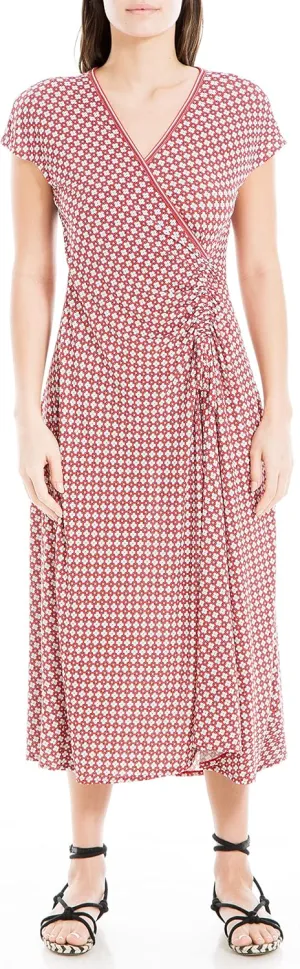 Max Studio Women's Short Sleeve Side Tie Ruched Midi Dress