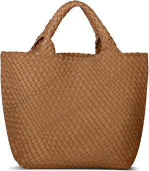 MECOLOR Womens Vegan Leather Woven Bag with Purse, Handmade Beach Tote Bag Top-handle Handbags