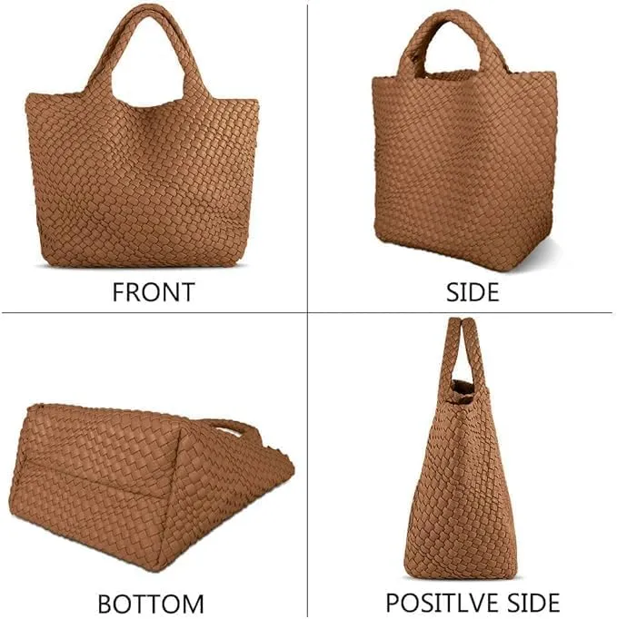 MECOLOR Womens Vegan Leather Woven Bag with Purse, Handmade Beach Tote Bag Top-handle Handbags