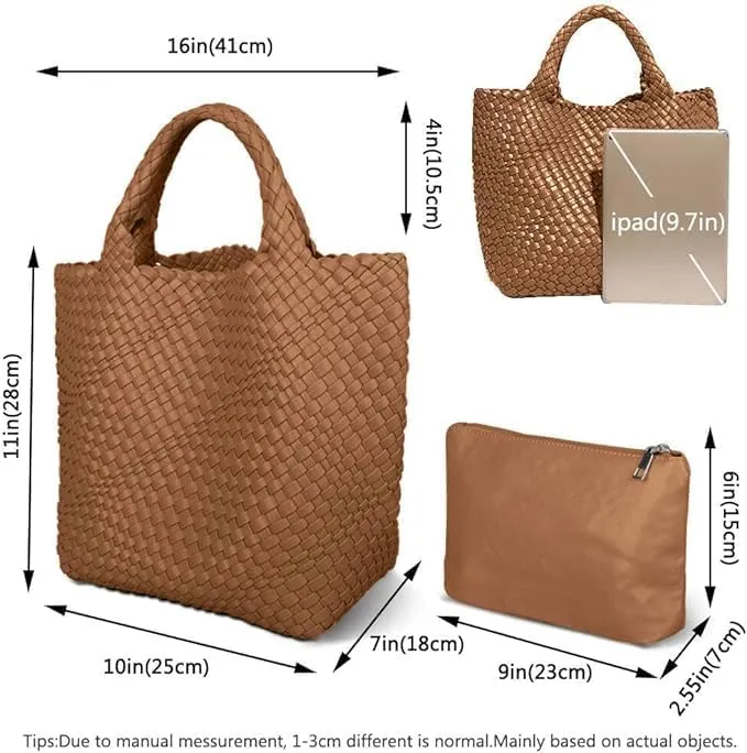 MECOLOR Womens Vegan Leather Woven Bag with Purse, Handmade Beach Tote Bag Top-handle Handbags