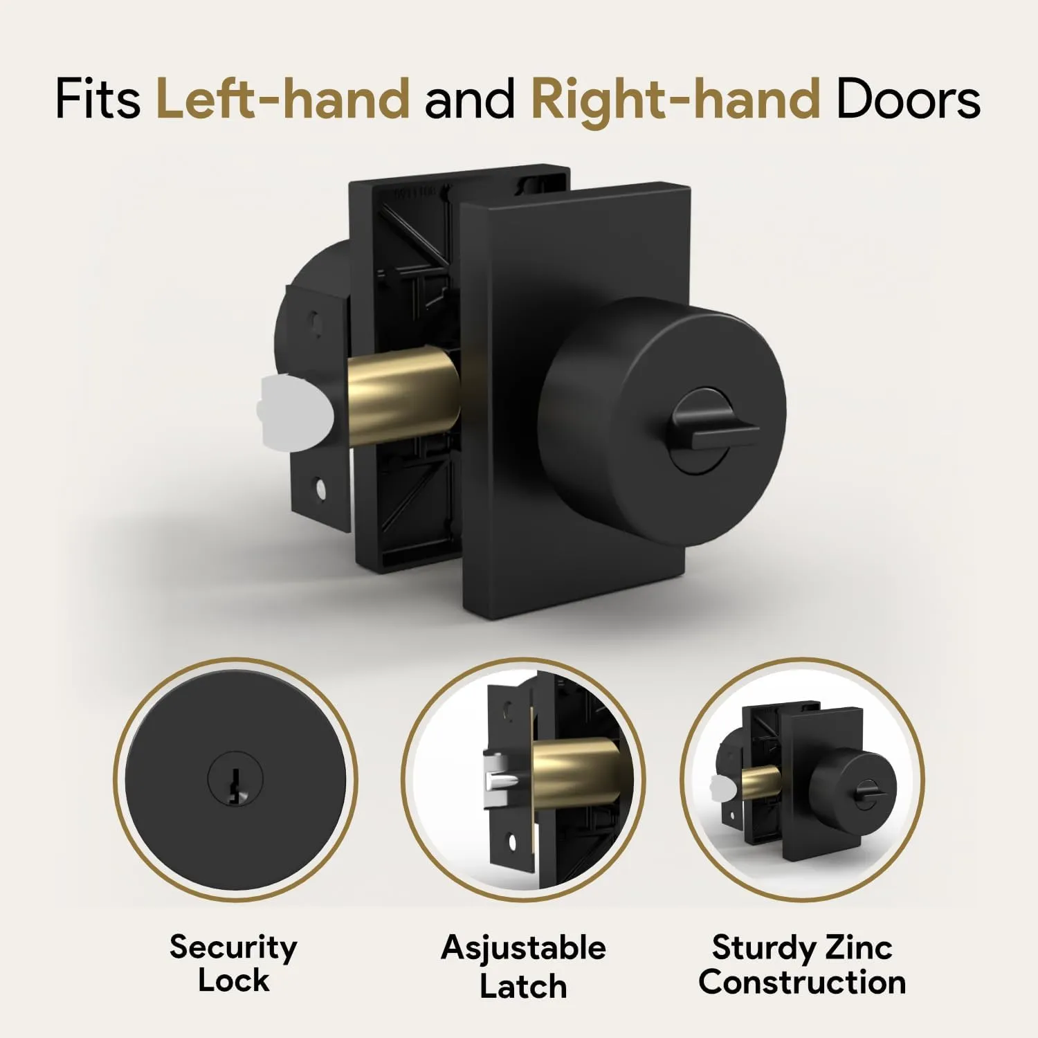 Mega Handles - Laura Entry Door Knob for Entrance, Entry and Bathroom, Reversible Heavy Duty Design Door Knobs, Fits All Standard Door Sizes, Screws Included - Matte Black (1 Pack)