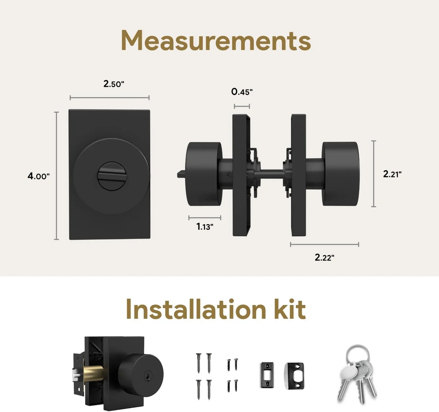 Mega Handles - Laura Entry Door Knob for Entrance, Entry and Bathroom, Reversible Heavy Duty Design Door Knobs, Fits All Standard Door Sizes, Screws Included - Matte Black (1 Pack)