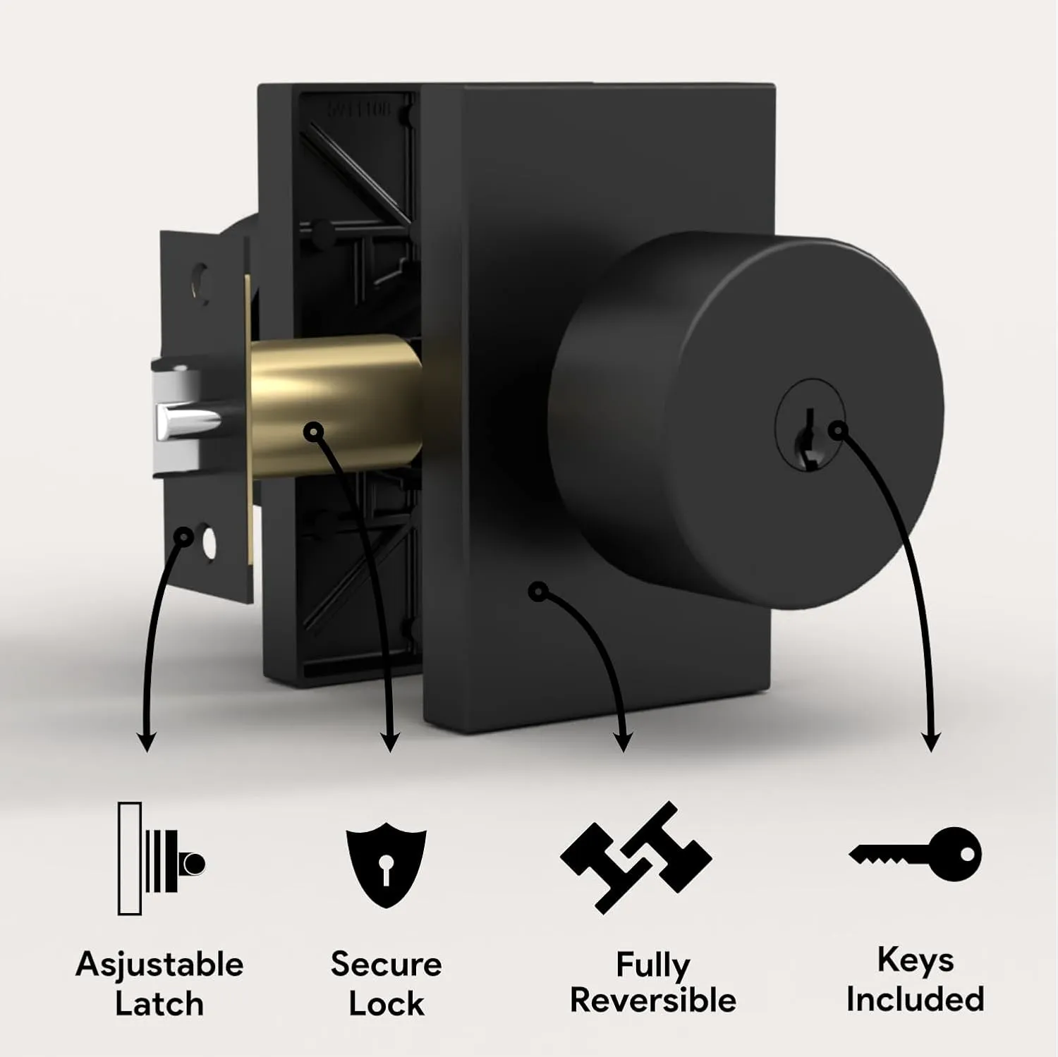 Mega Handles - Laura Entry Door Knob for Entrance, Entry and Bathroom, Reversible Heavy Duty Design Door Knobs, Fits All Standard Door Sizes, Screws Included - Matte Black (1 Pack)