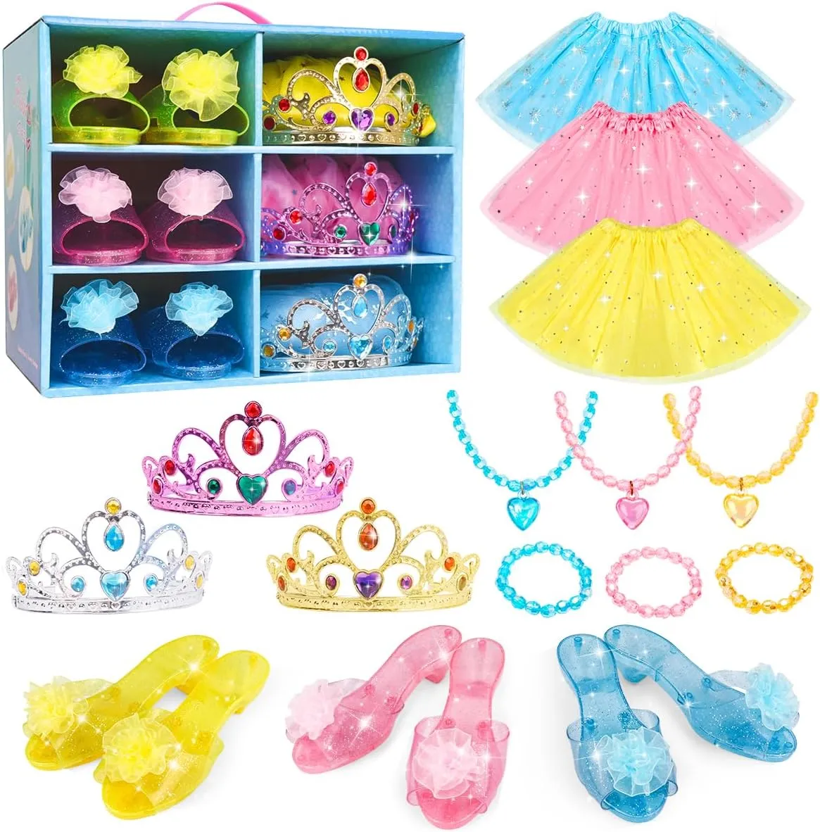 Meland Princess Dress Up Clothes for Toddlers with Skirts, Shoes, Crown & Play Jewelry, Princess Toys for Girls Age 3,4,5,6 Year Old, Little Girls Gift Idea for Birthday Christmas
