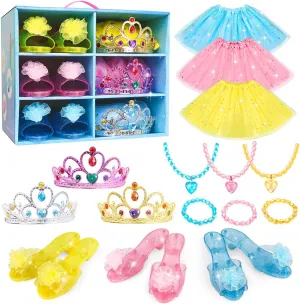 Meland Princess Dress Up Clothes for Toddlers with Skirts, Shoes, Crown & Play Jewelry, Princess Toys for Girls Age 3,4,5,6 Year Old, Little Girls Gift Idea for Birthday Christmas