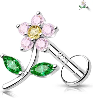 Melighting Sterling Sliver 925 Flower Cartilage Earring Internally Threaded 16G Helix Earring Tragus Piercing Jewelry 6/8 mm Conch Stud Flat Back Earring