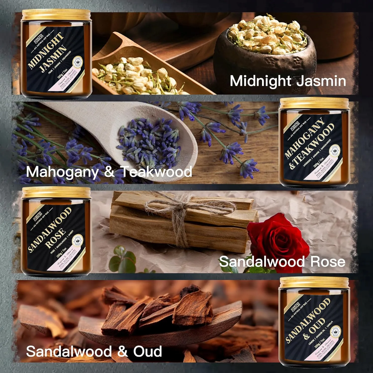 Men Candles Set, 4 Pack Scented Candle Set Gifts for Men - Long Lasting Candles for Home Scented, Gift for Dad, Boyfriend, Birthday, Father’s Day, Anniversary - Jasmin/Oud/Sandalwood/Mahogany