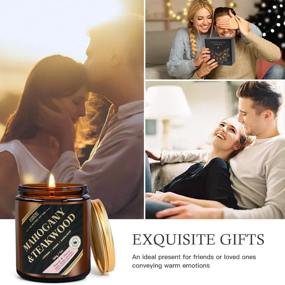 Men Candles Set, 4 Pack Scented Candle Set Gifts for Men - Long Lasting Candles for Home Scented, Gift for Dad, Boyfriend, Birthday, Father’s Day, Anniversary - Jasmin/Oud/Sandalwood/Mahogany
