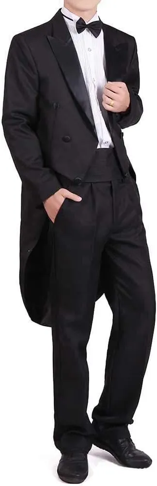 Men Formal Magic Show Costume Tailcoat Jacket Tuxedo Suits 4 Piece Chorus Musician Cosplay Adult Magician Tailcoat