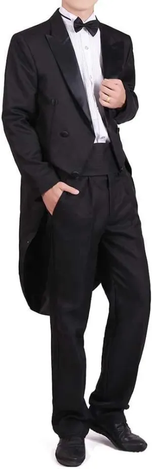Men Formal Magic Show Costume Tailcoat Jacket Tuxedo Suits 4 Piece Chorus Musician Cosplay Adult Magician Tailcoat