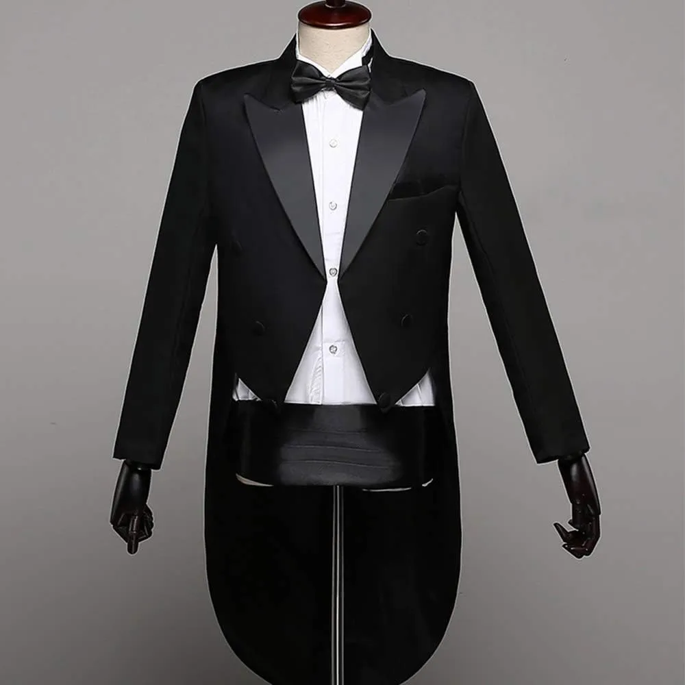 Men Formal Magic Show Costume Tailcoat Jacket Tuxedo Suits 4 Piece Chorus Musician Cosplay Adult Magician Tailcoat