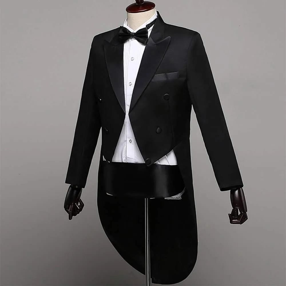 Men Formal Magic Show Costume Tailcoat Jacket Tuxedo Suits 4 Piece Chorus Musician Cosplay Adult Magician Tailcoat