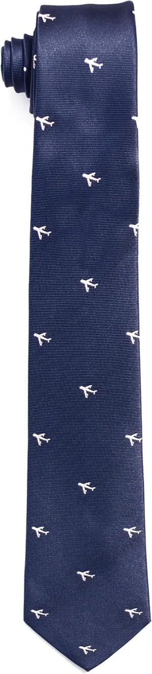 Men's 100% Silk Neckties Jacquard Woven Airplane Tie (Blue)