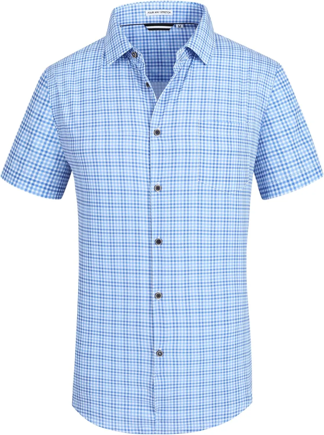 Mens Casual Button Down Shirts Wrinkle Free 4-Way Stretch Dress Shirs Short Sleeve Plaid Summer Shirts for Men