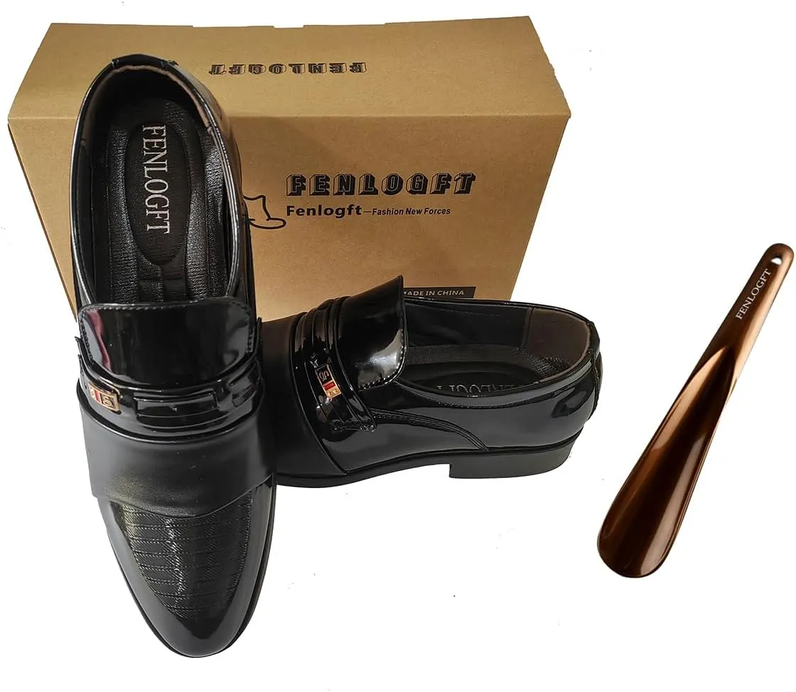 Men's Classic Business Dress Shoes, Oxford Work Formal Shoes, Patent Leather Slip-On Loafers Wedding Dress Shoes