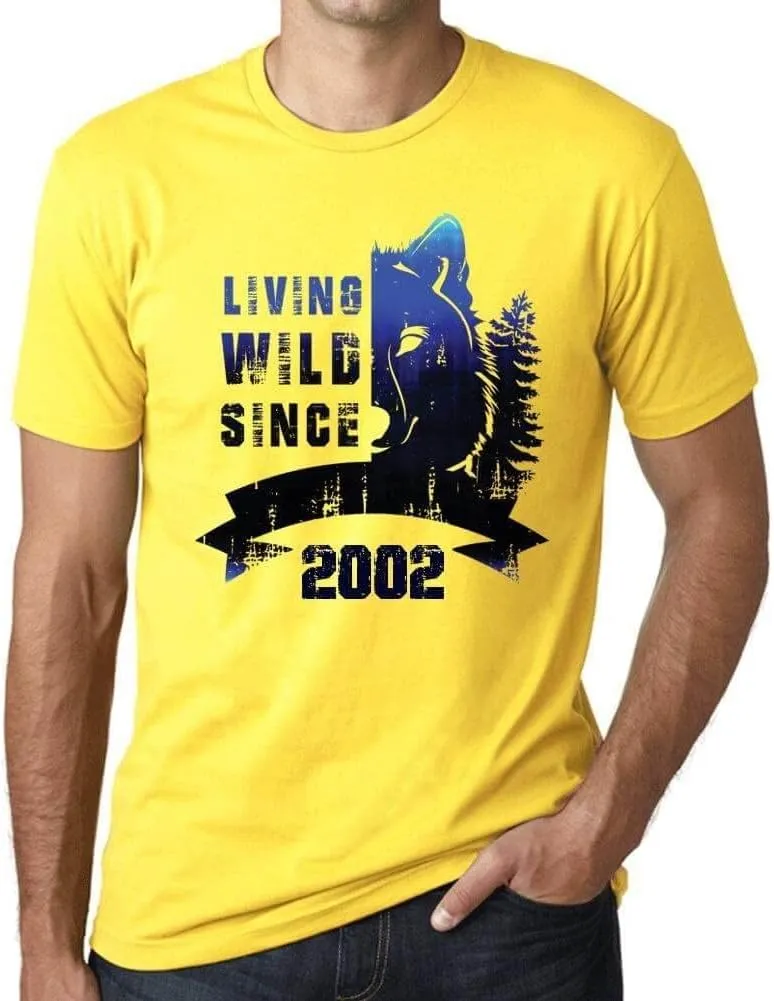 Men's Graphic T-Shirt Living Wild Since 2002 22nd Birthday Anniversary 22 Year Old Gift 2002 Vintage Eco-Friendly Short Sleeve Novelty Tee Lemon M