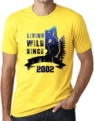 Men's Graphic T-Shirt Living Wild Since 2002 22nd Birthday Anniversary 22 Year Old Gift 2002 Vintage Eco-Friendly Short Sleeve Novelty Tee Lemon M