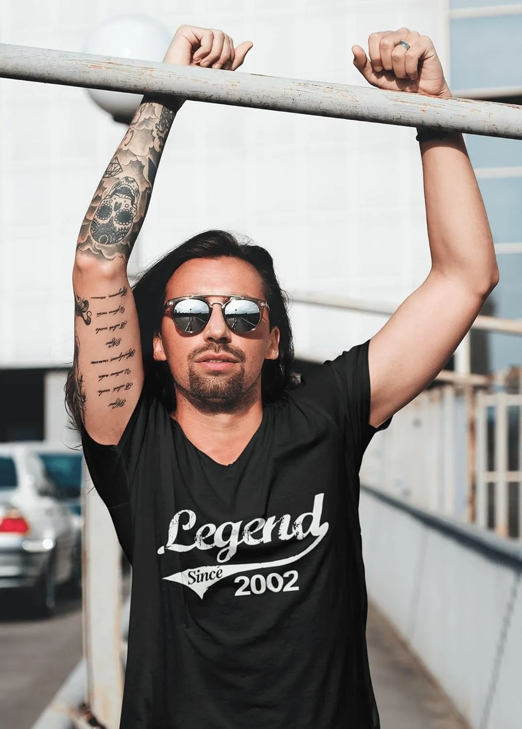 Men's Graphic T-Shirt V Neck Legend Since 2002 22nd Birthday Anniversary 22 Year Old Gift 2002 Vintage