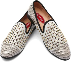 Mens Leopard Loafers Leather Embroidery Spiked Slip on Dress Shoes Slipper Luxury Fashion Penny Prom