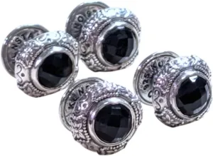 Men's Silver Black Onyx Tuxedo Stud Set SMMK14-120-CUT