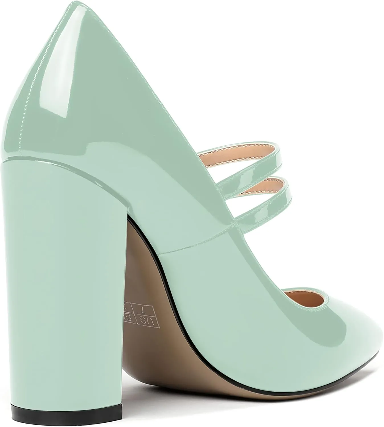 MERRORI Women's Solid Adjustable Strap Dress Dating Buckle Patent Pointed Toe Block High Heel Pumps Shoes 4 Inch