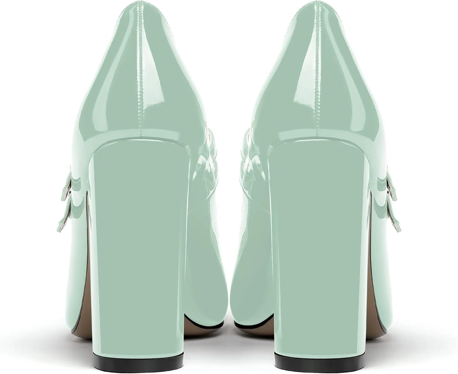 MERRORI Women's Solid Adjustable Strap Dress Dating Buckle Patent Pointed Toe Block High Heel Pumps Shoes 4 Inch