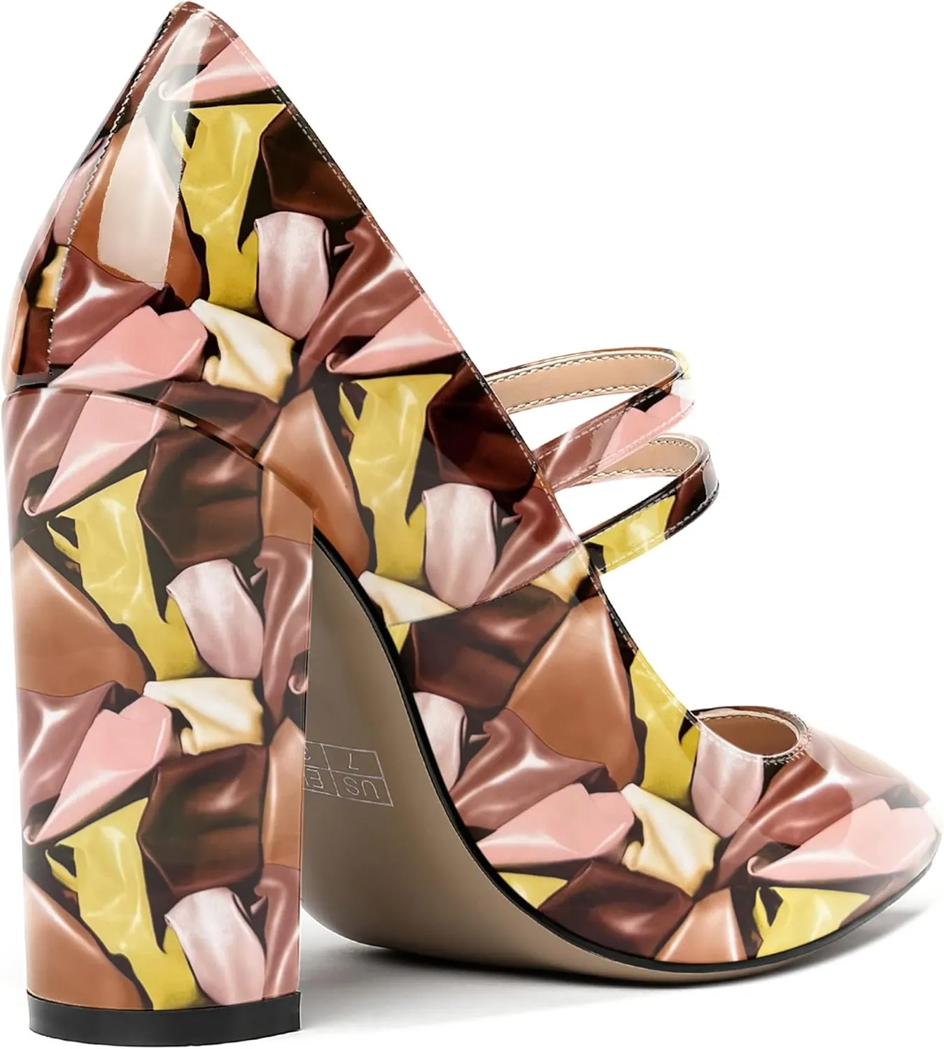 MERRORI Women's Solid Adjustable Strap Dress Dating Buckle Patent Pointed Toe Block High Heel Pumps Shoes 4 Inch