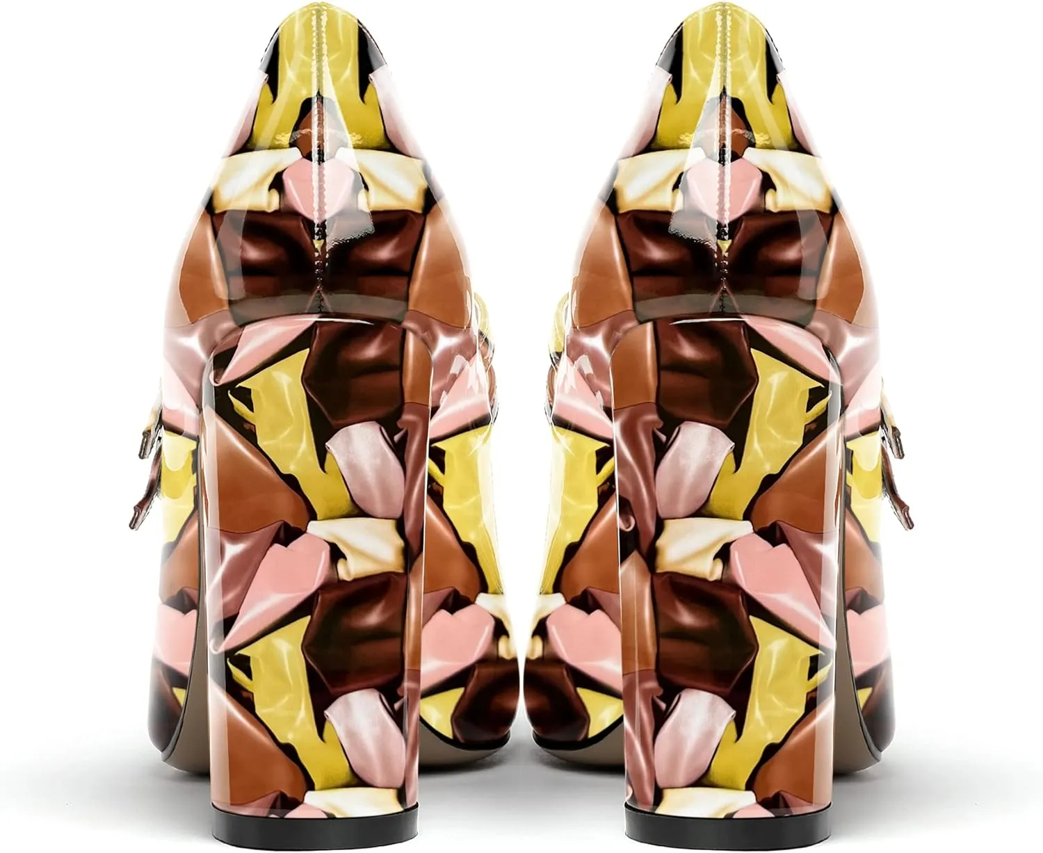MERRORI Women's Solid Adjustable Strap Dress Dating Buckle Patent Pointed Toe Block High Heel Pumps Shoes 4 Inch