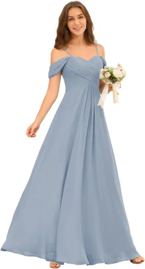 Miao Duo Off Shoulder Long Bridesmaid Dresses 2025 with Pockets A Line Chiffon Formal Dress for Women Wedding MD1201