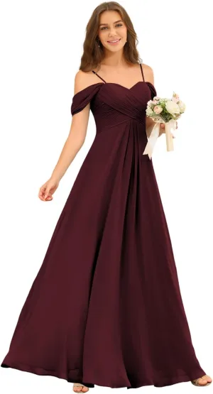 Miao Duo Off Shoulder Long Bridesmaid Dresses 2025 with Pockets A Line Chiffon Formal Dress for Women Wedding MD1201