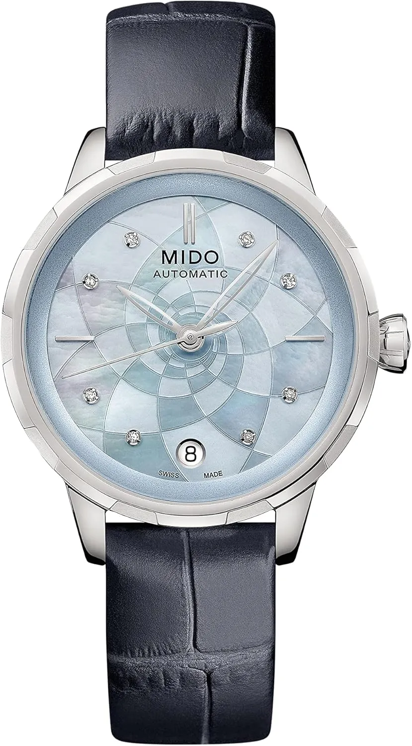 MIDO Rainflower - Swiss Automatic Watch for Women - Blue Mother of Pearl Dial - Case 34mm - M0432071613100