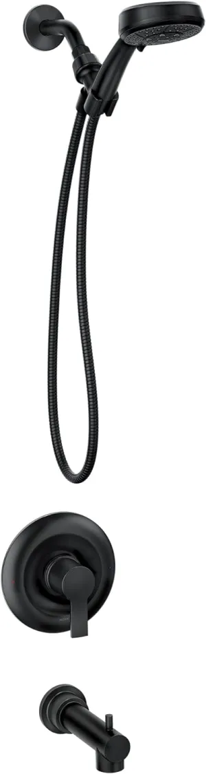 Moen Meena Matte Black Single Handle Modern Shower Faucet with Handshower and Tub Spout for Bathtub (Valve Included), 82618BL