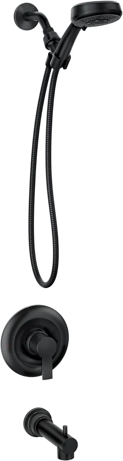 Moen Meena Matte Black Single Handle Modern Shower Faucet with Handshower and Tub Spout for Bathtub (Valve Included), 82618BL
