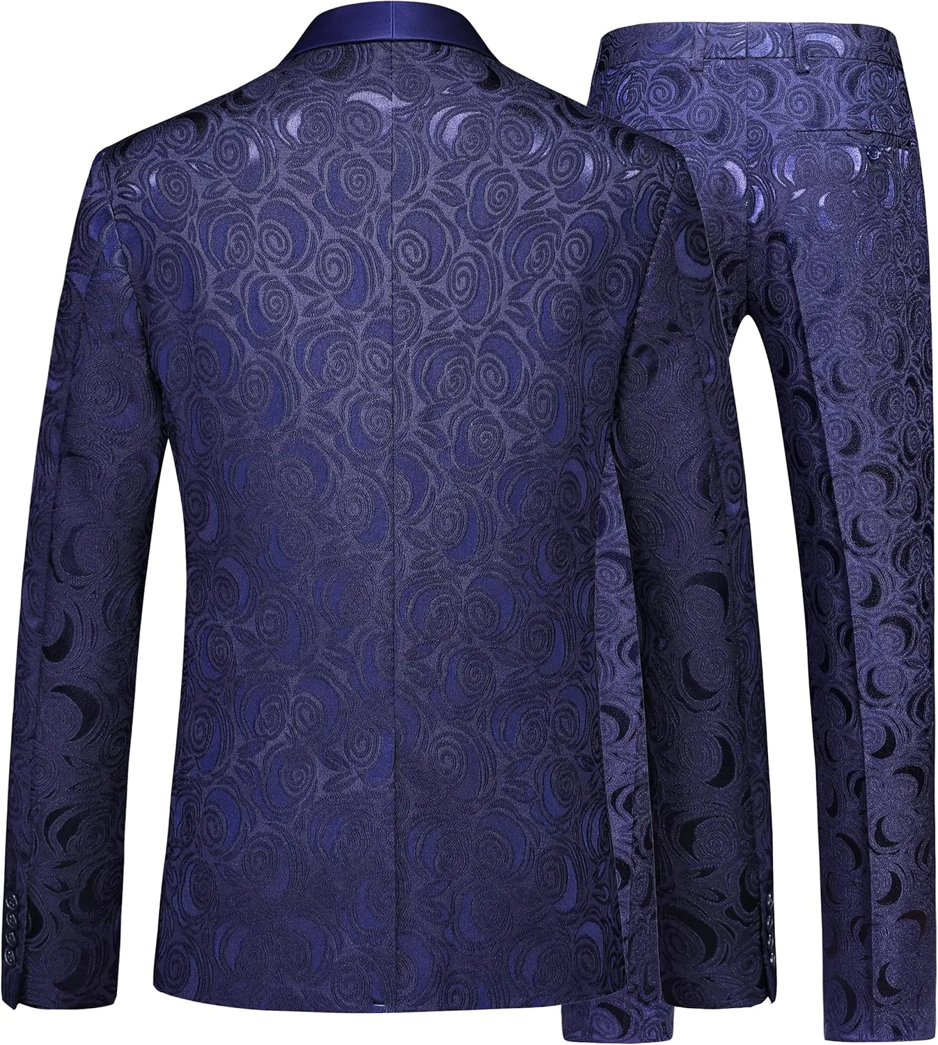 MOGU Men’s 3-Piece Slim Fit Suit Set Floral Tuxedo with Shawl Lapel One-Button Blazer Vest Elastic Waist Pants Party Outfit
