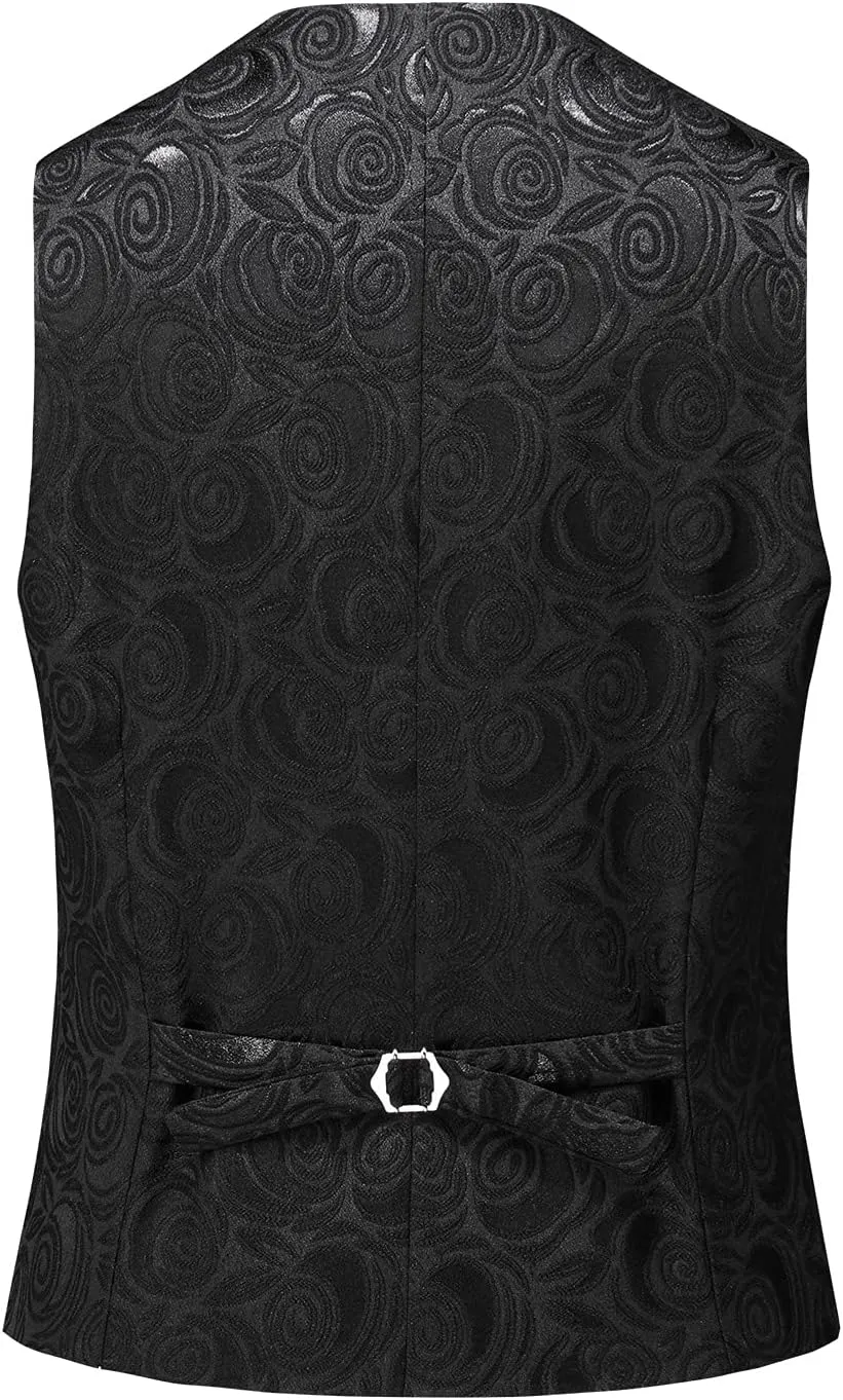 MOGU Men’s 3-Piece Slim Fit Suit Set Floral Tuxedo with Shawl Lapel One-Button Blazer Vest Elastic Waist Pants Party Outfit