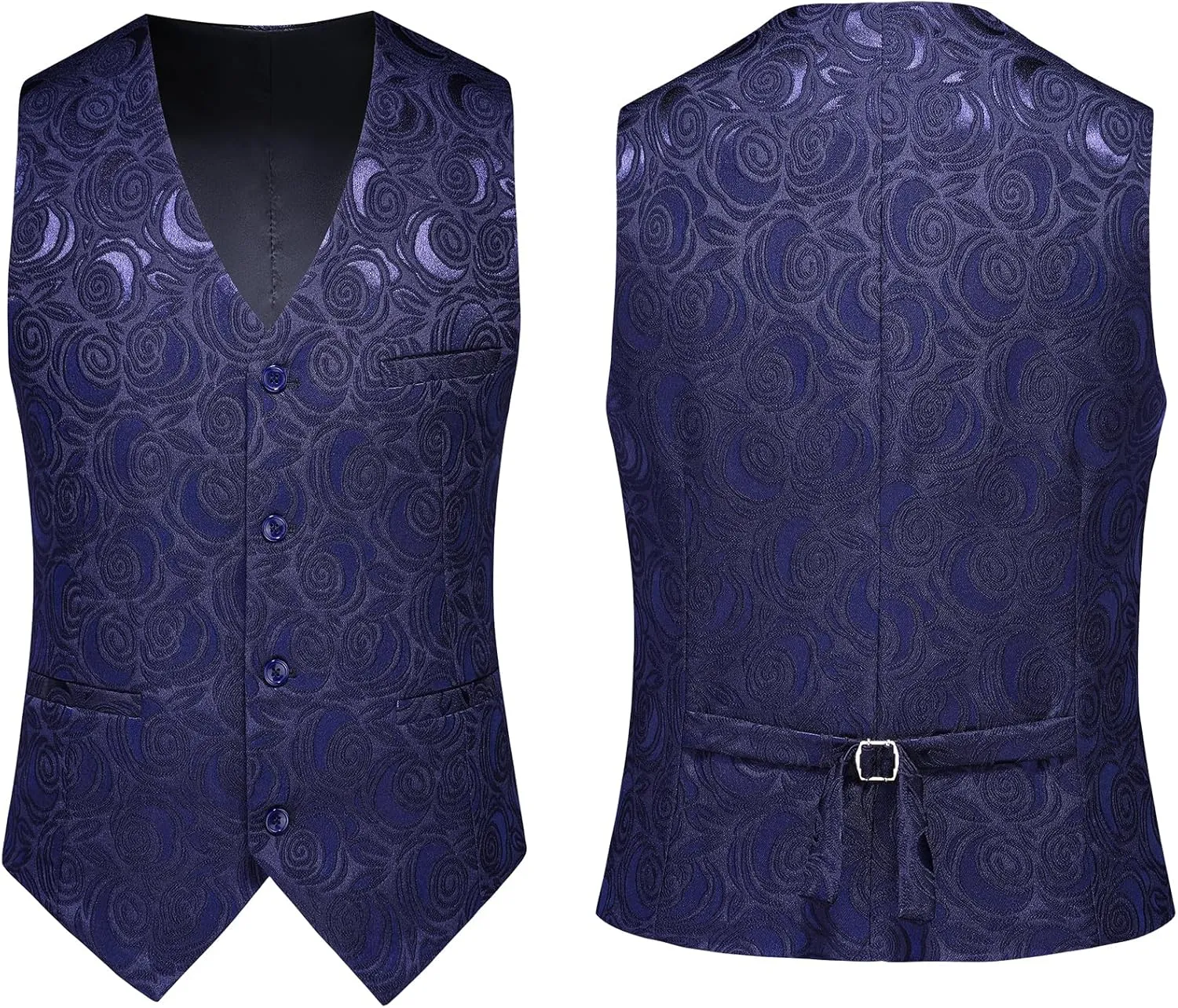 MOGU Men’s 3-Piece Slim Fit Suit Set Floral Tuxedo with Shawl Lapel One-Button Blazer Vest Elastic Waist Pants Party Outfit