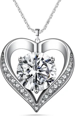 Moissanite Necklace Heart, Moissanite Diamond Necklace for Women Hypoallergenic 925 Silver Jewellery Anniversary Birthday Gifts for Women Girlfriend Wife