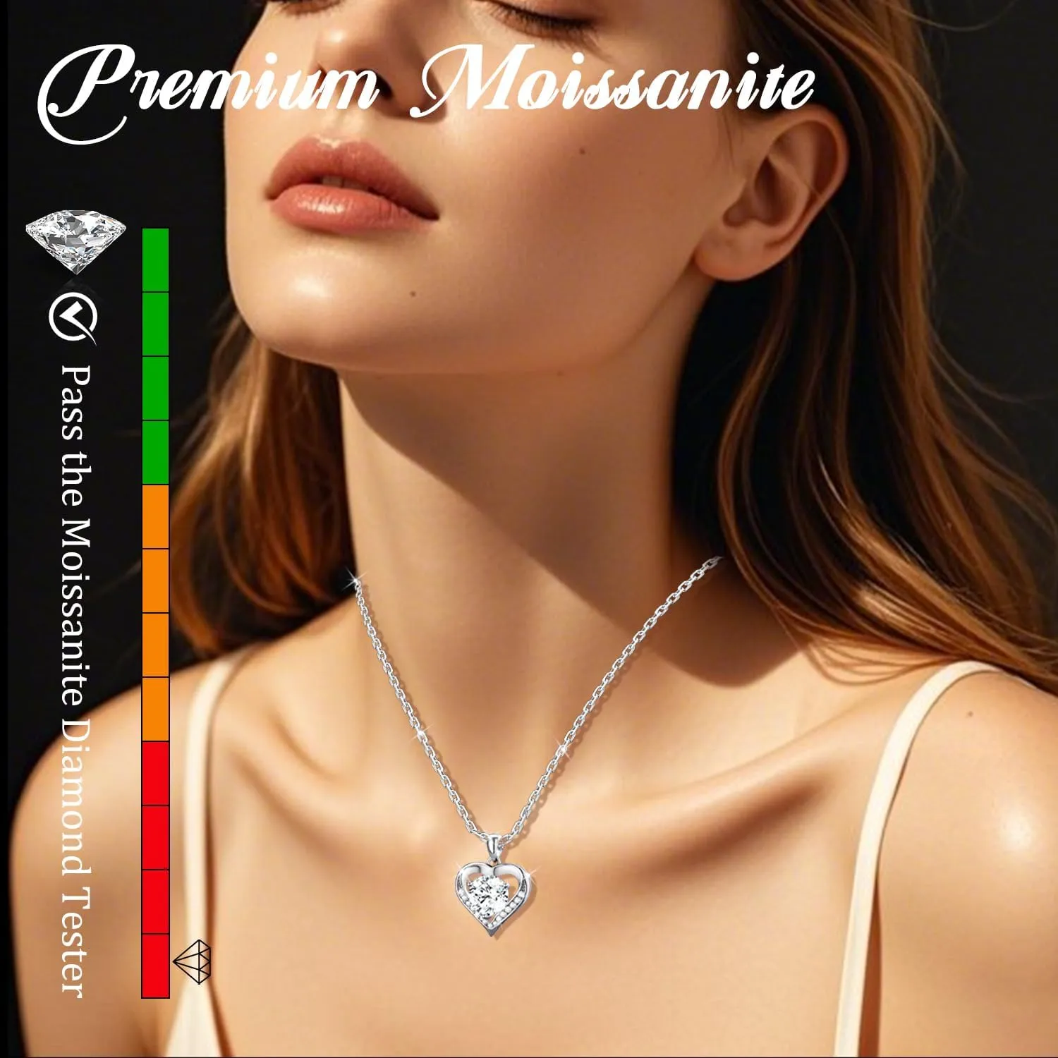 Moissanite Necklace Heart, Moissanite Diamond Necklace for Women Hypoallergenic 925 Silver Jewellery Anniversary Birthday Gifts for Women Girlfriend Wife