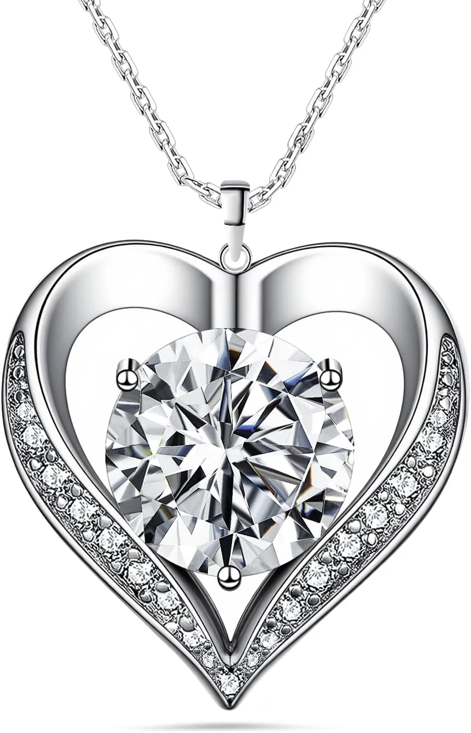 Moissanite Necklace Heart, Moissanite Diamond Necklace for Women Hypoallergenic 925 Silver Jewellery Anniversary Birthday Gifts for Women Girlfriend Wife