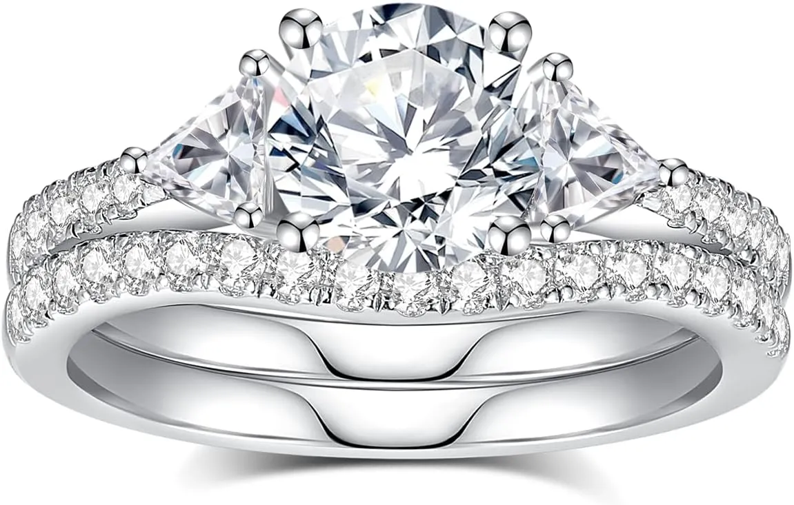 Moissanite Rings for Women Moissanite Bridal Ring Sets Wedding Band D Color VVS1 Round Cut S925 Sterling Silver Engagement Ring Anniversary Wedding Valentines