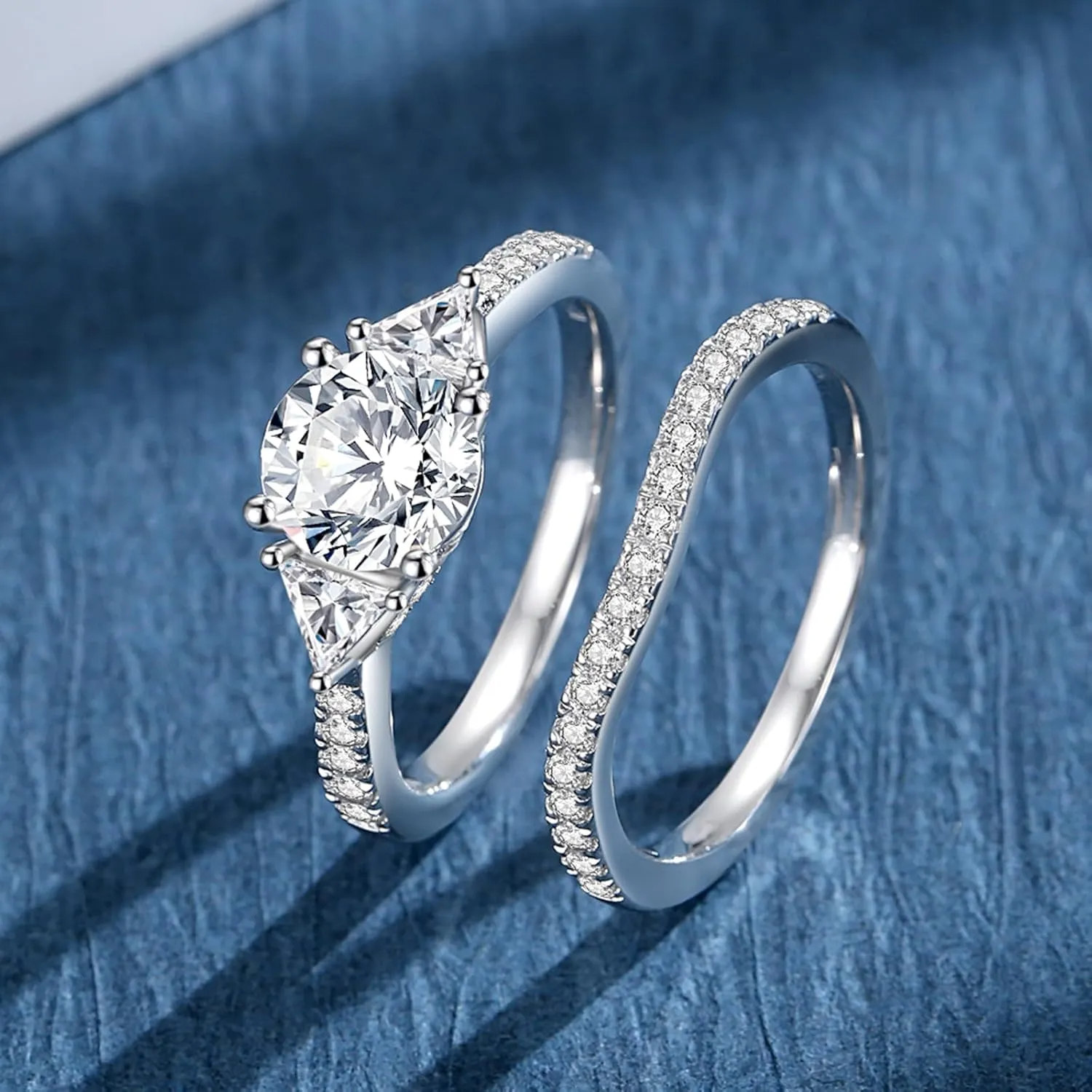 Moissanite Rings for Women Moissanite Bridal Ring Sets Wedding Band D Color VVS1 Round Cut S925 Sterling Silver Engagement Ring Anniversary Wedding Valentines