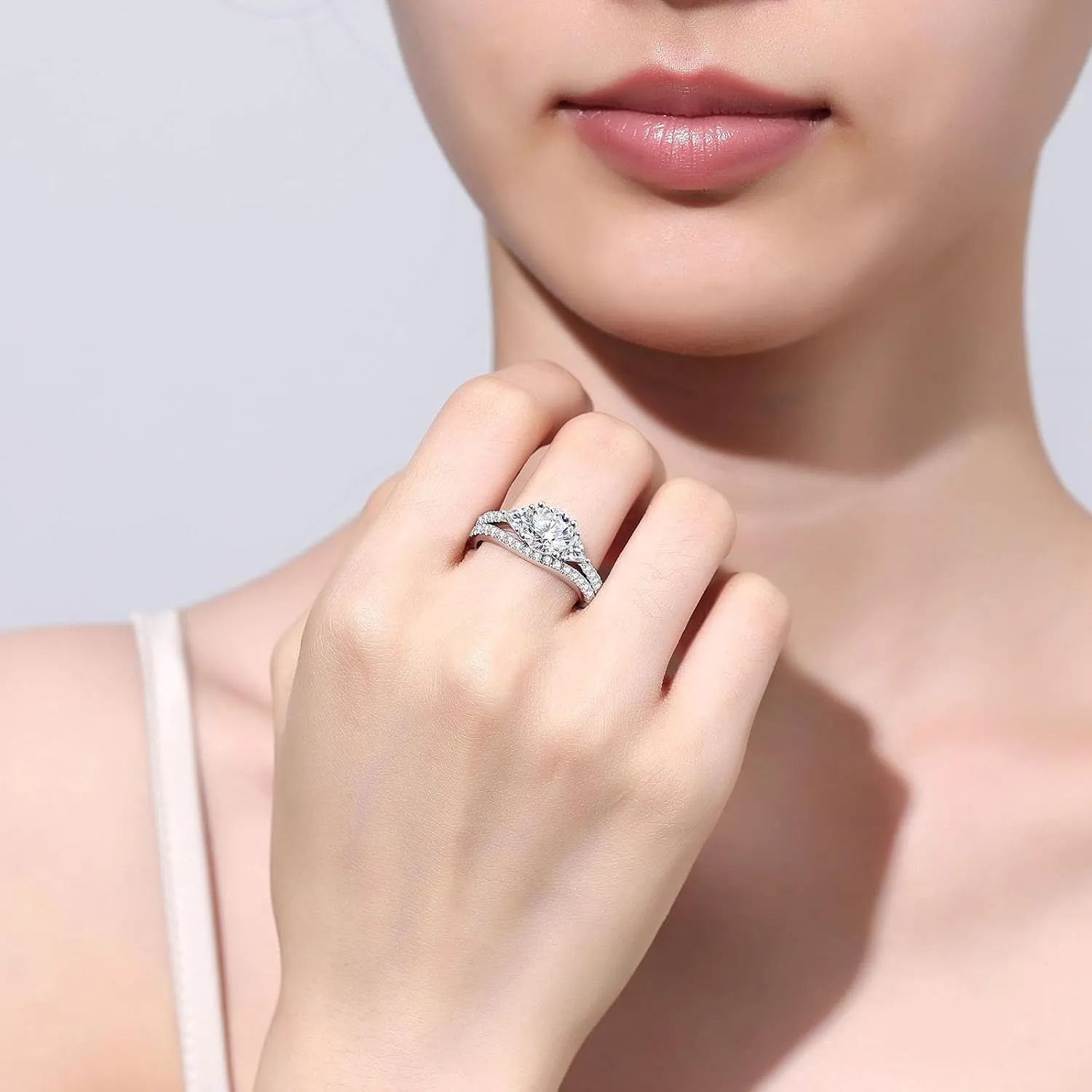 Moissanite Rings for Women Moissanite Bridal Ring Sets Wedding Band D Color VVS1 Round Cut S925 Sterling Silver Engagement Ring Anniversary Wedding Valentines