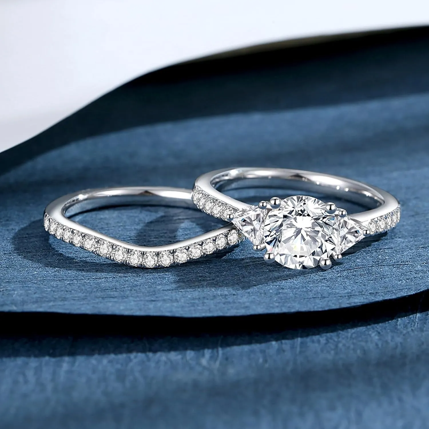 Moissanite Rings for Women Moissanite Bridal Ring Sets Wedding Band D Color VVS1 Round Cut S925 Sterling Silver Engagement Ring Anniversary Wedding Valentines