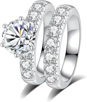 Moissanite Rings for Women Moissanite Bridal Ring Sets Wedding Band D Color VVS1 Round Cut S925 Sterling Silver Engagement Ring Anniversary Wedding Valentines
