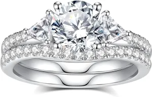 Moissanite Rings for Women Moissanite Bridal Ring Sets Wedding Band D Color VVS1 Round Cut S925 Sterling Silver Engagement Ring Anniversary Wedding Valentines