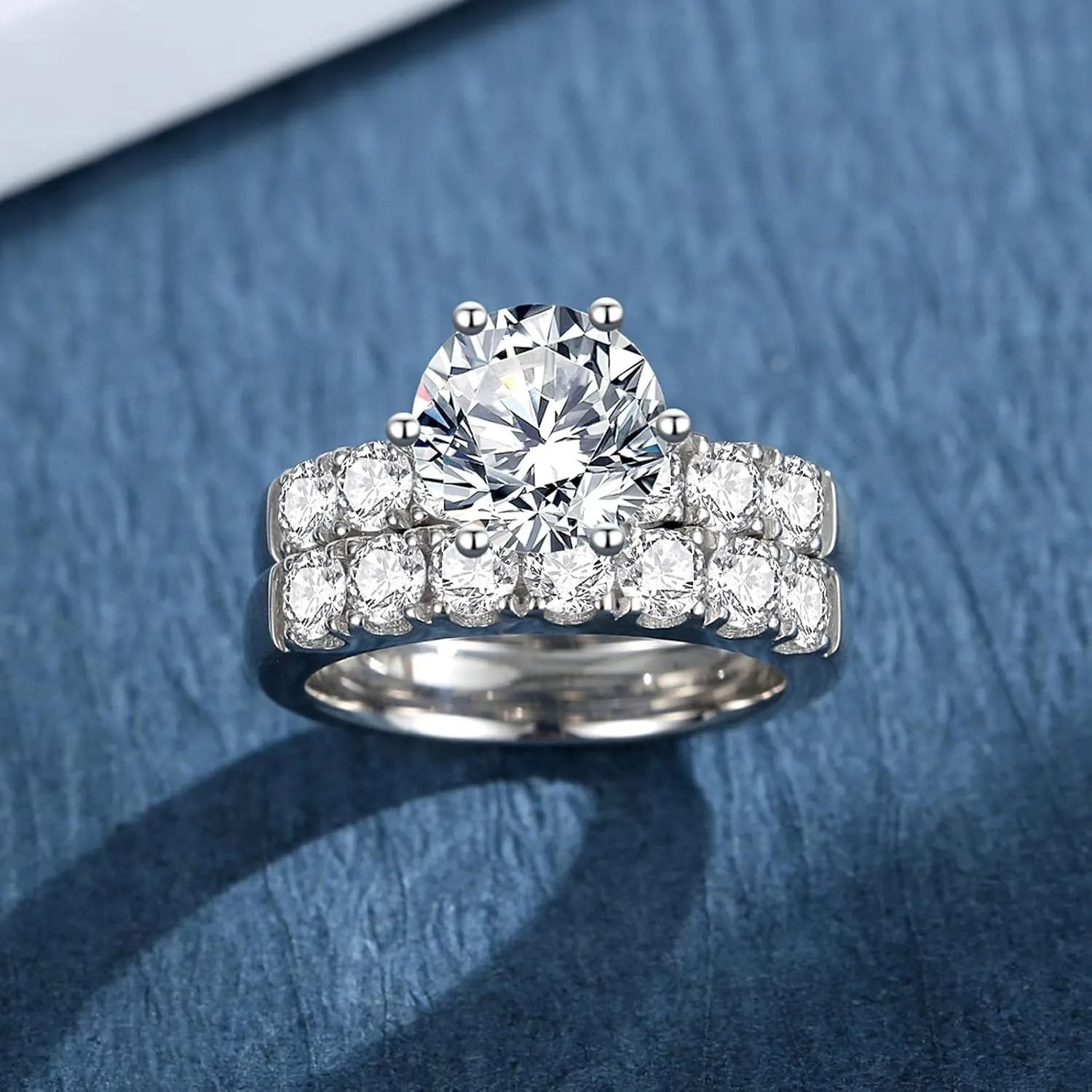 Moissanite Rings for Women Moissanite Bridal Ring Sets Wedding Band D Color VVS1 Round Cut S925 Sterling Silver Engagement Ring Anniversary Wedding Valentines