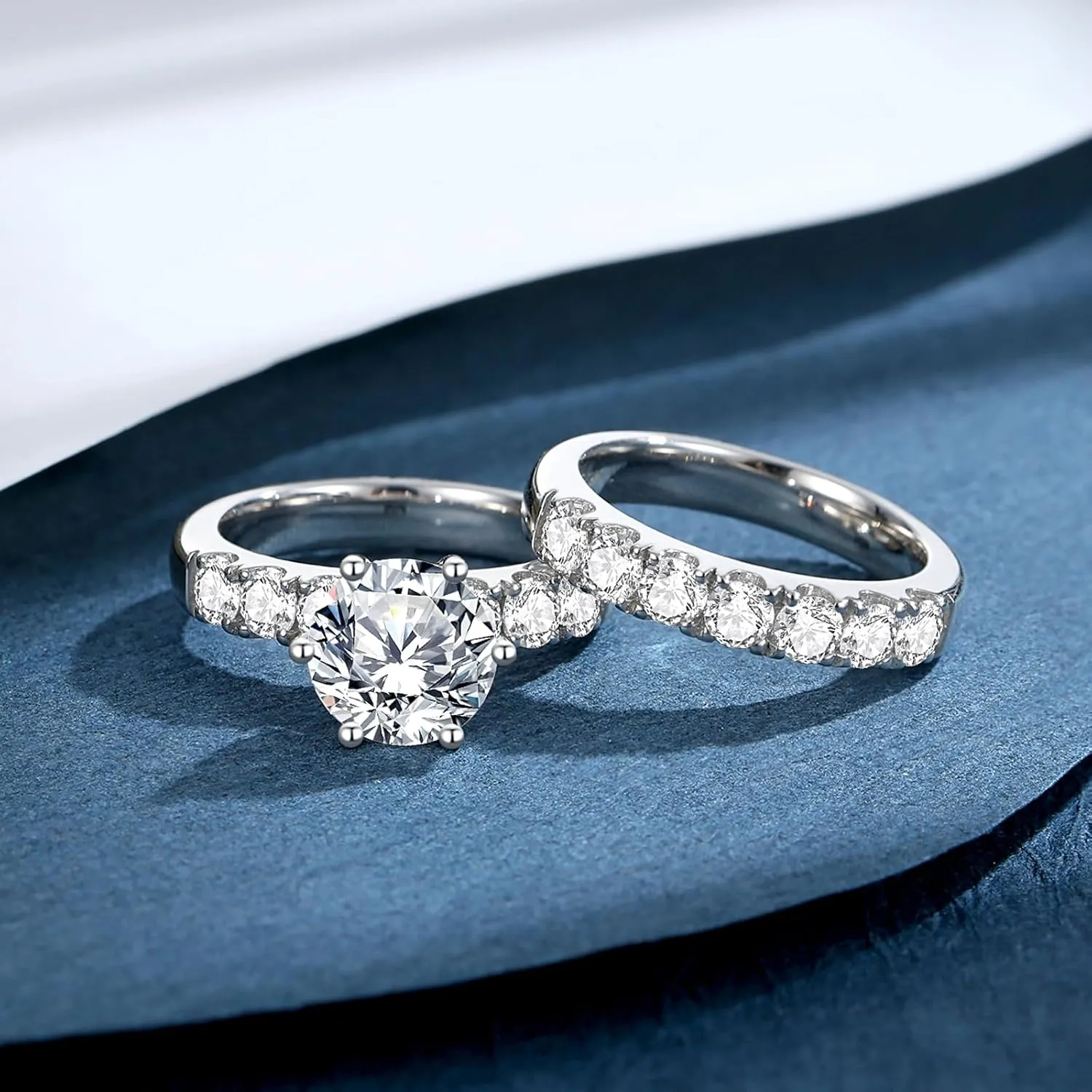 Moissanite Rings for Women Moissanite Bridal Ring Sets Wedding Band D Color VVS1 Round Cut S925 Sterling Silver Engagement Ring Anniversary Wedding Valentines