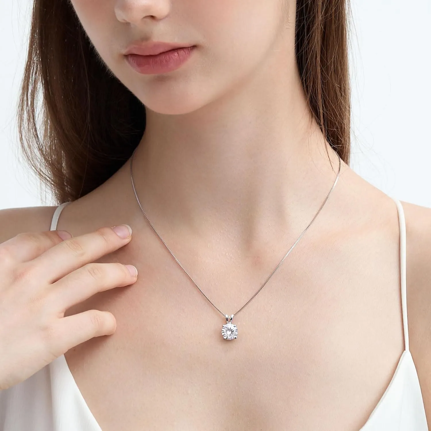 Moissanite Solitaire Necklace for Women, 1–3 Carat Lab Created Diamond Pendant, D Color VVS1,Heart Back, 18 2" Silver Chain, Gift for Wife, Girlfriend, Mom Yourself on Anniversary, Birthday, Wedding