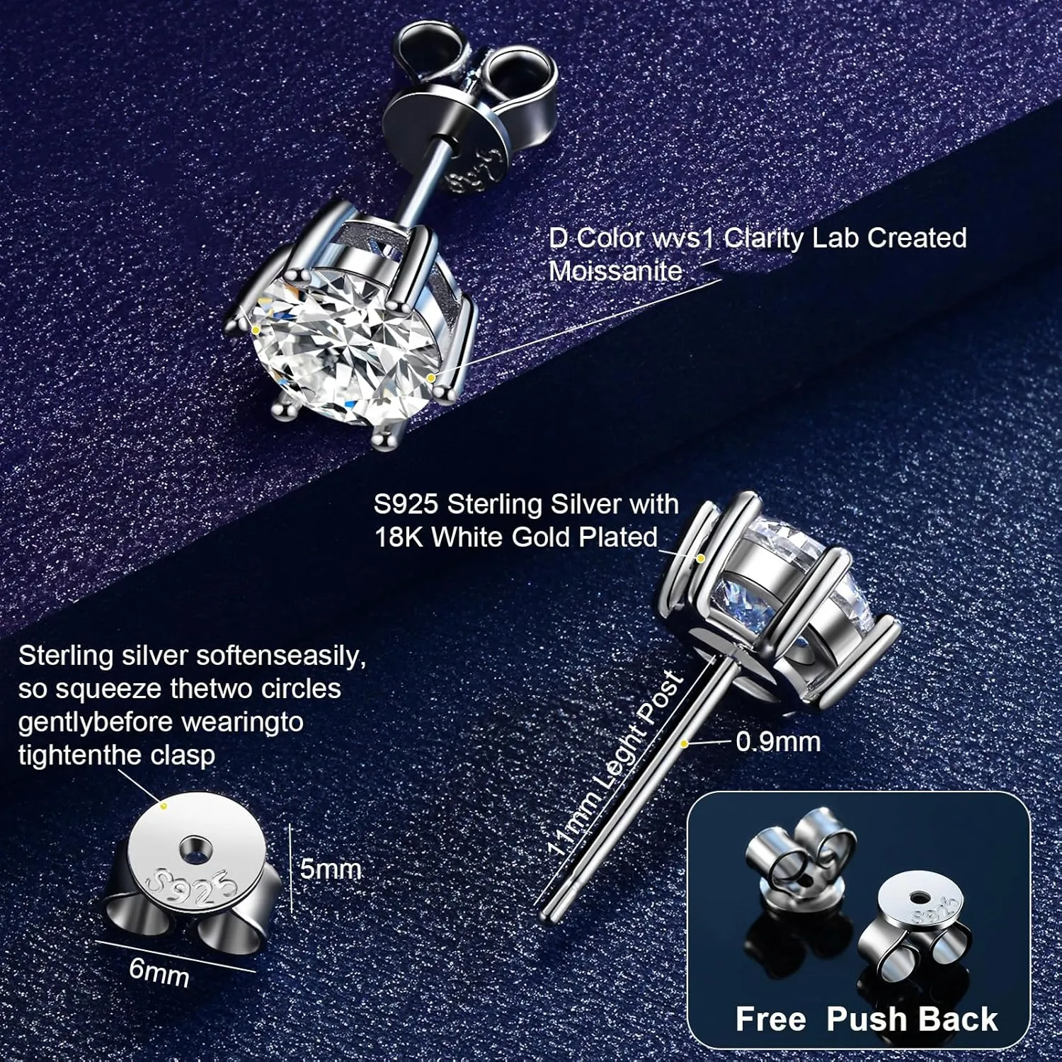 Moissanite Stud Earrings for Women 0.8Ct-4Ct,Jewelry for Her Girlfriend Mom Daughter Wedding Anniversary Romantic Birthday Gift for Wife Christmas Valentine Mothers Day Engagements Present